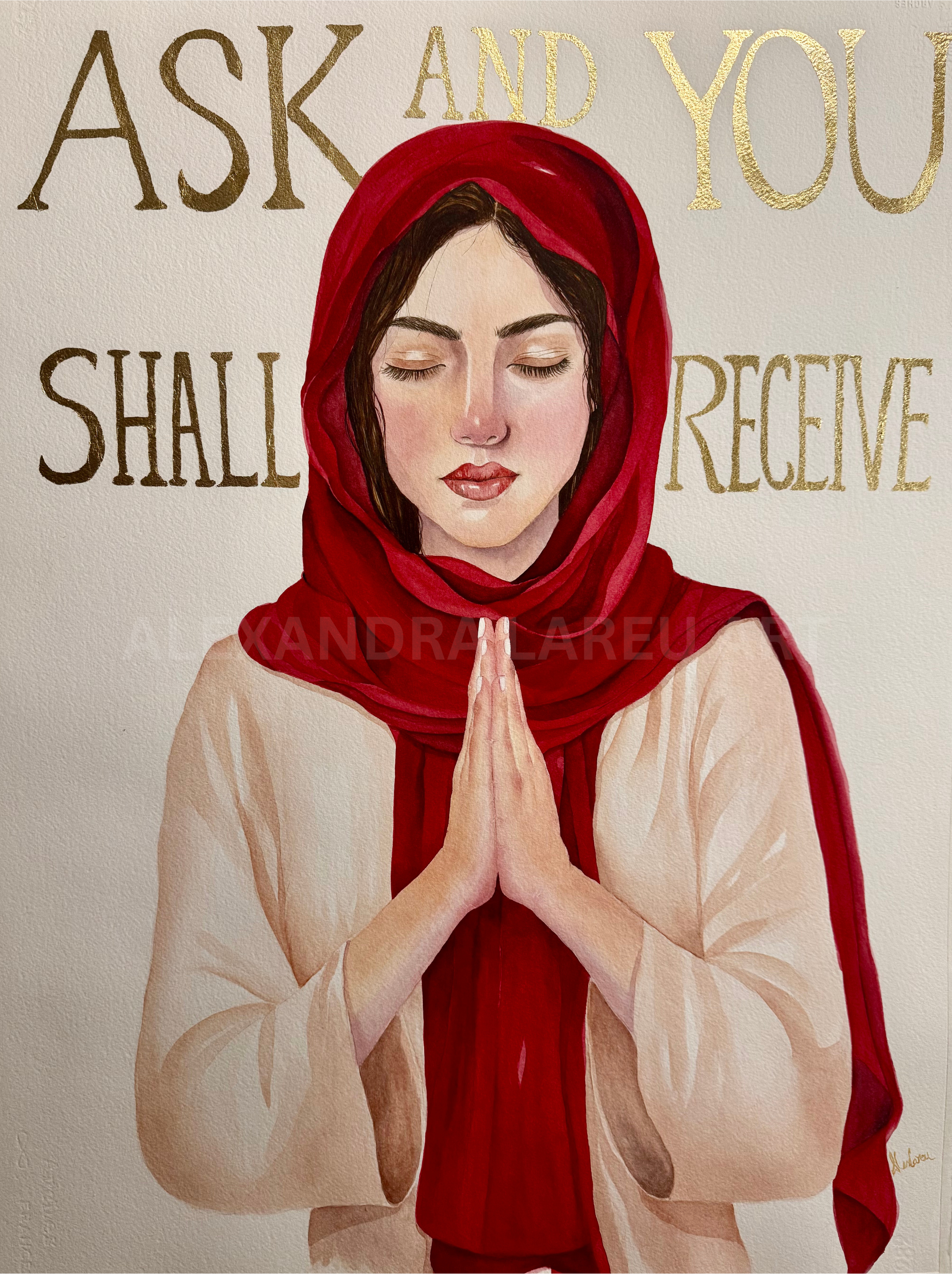 Ask - 22" x 30" Original Watercolor painting - Serie 1 Matthew 7:7